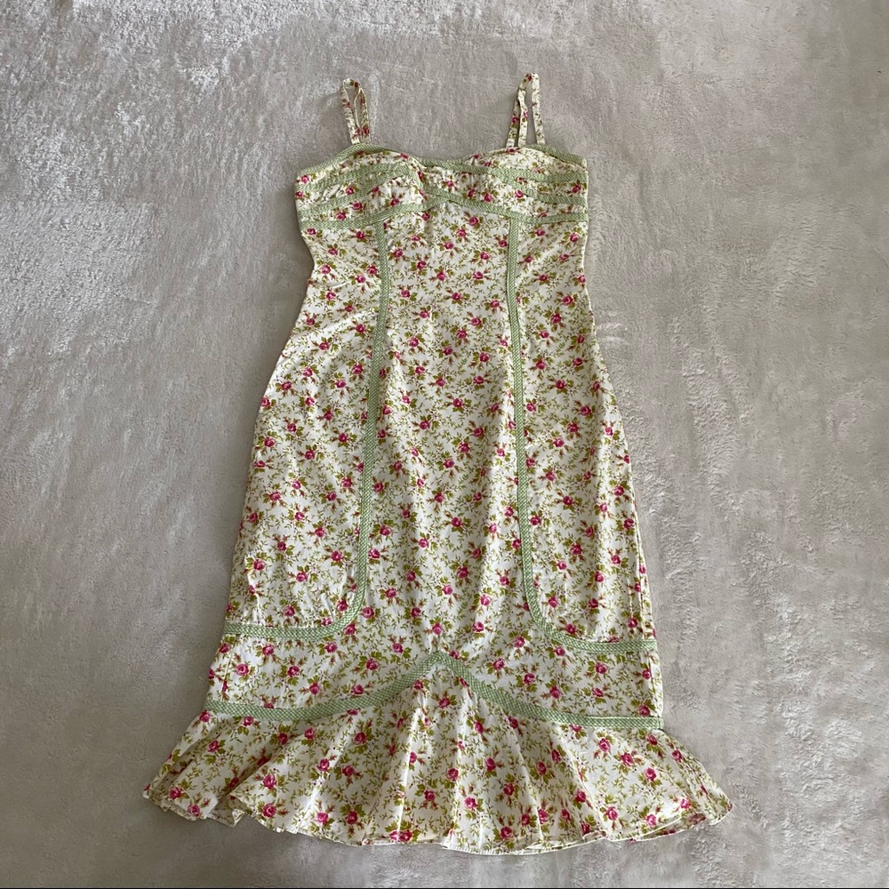 Vintage 90’s Y2K Betsey Johnson Garden Rose Dress With Green Gingham Accents 6